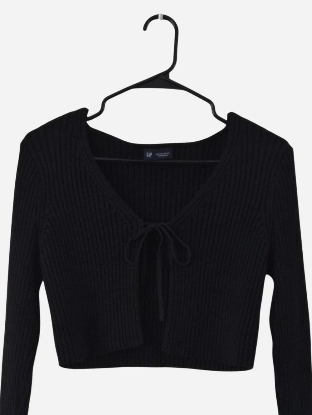 Gap Black Ribbed Knit Cropped Cardigan With Tie Front Detail